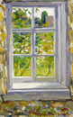Окно с видом в сад. Картон, масло 15,5 х 24,7 см. 2022
