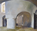 Интерьер собора в Святогорском монастыре. Бумага, темпера 37 х 43,5 см. 1987