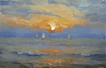 Зелёное море. Закат. Холст, масло 14,5 х 22,8 см. 2013