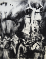 Революционный Петроград. Бумага, глубокочёрная гуашь  20,5 х 28 см. 1988